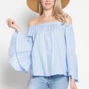 Powder Blue Off The Shoulder Woman Blouse